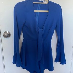 by the way Blue Tie long sleeve romper